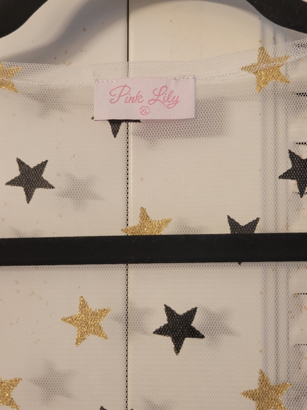 Sheer Star-Print Duster - Black & Gold Stars - Picture 2 of 3